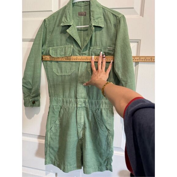 NWOT MOTHER Hedge Green Linen Blend Lightweight Fixer Short Romper One Piece XS - Picture 10 of 16